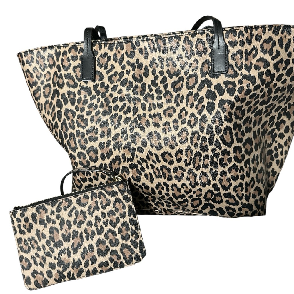 NWOT Kate Spade Tote with Leopard Print matching wristlet gold hardware cute - Picture 2 of 15